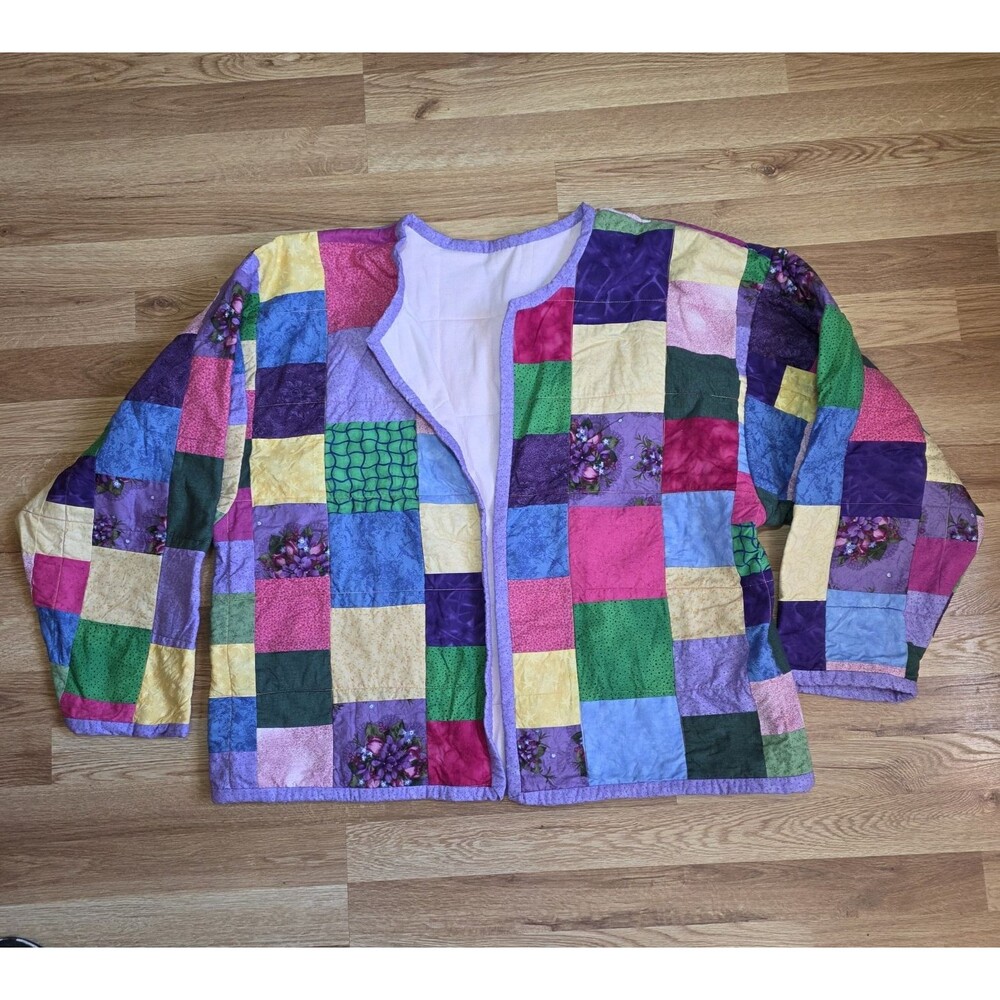 Multicolor Quilted Patchwork Boxy Open Front Cardigan Blazer No Size Cottagecore